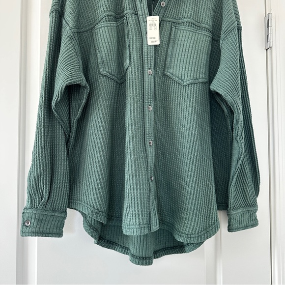 NWT Aerie Emerald Green Waffle Knit Lumber Jane Button-Up Shacket - Picture 3 of 4